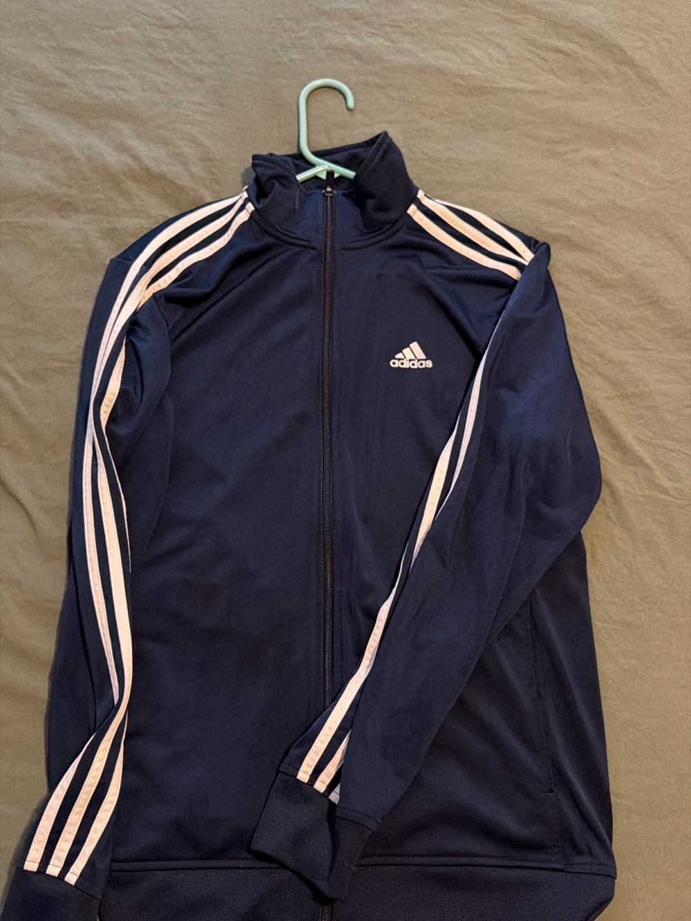adidas Navy Jacket with Light Pink Three-Stripes